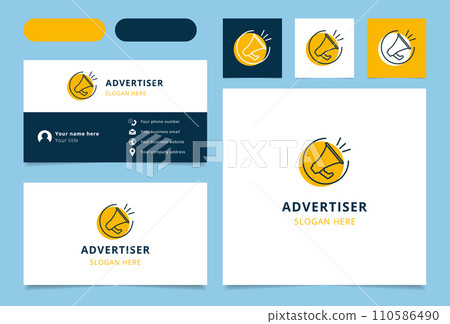 Advertiser logo brand business card. Branding book affilate marketing collection. Thin Advertiser logo 110586490