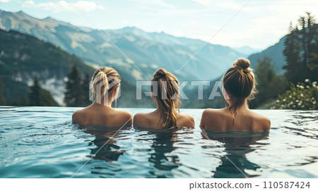 Alpine Serenity: Infinity Pool Overlooking Mountains 110587424