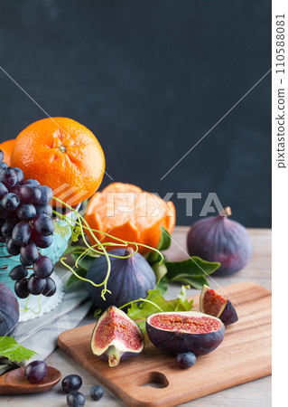 Colorful fruit set on background. Organic food closeup 110588081