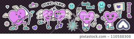 Anti valentines day stickers pack with heart shaped characters. Spooky and creepy element for valentine's day. Great for greeting card, invitations, tapestry for printing on T-shirts , stickers, mugs 110588308