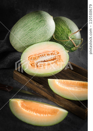 fresh melon on black background 110588679
