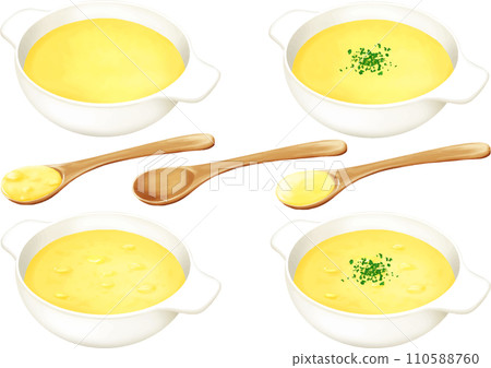 corn soup corn potage wooden spoon parsley 110588760