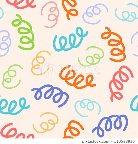 Abstract scribble shapes seamless pattern in doodle style. Minimalist style background, trendy design with basic shapes. Vector illustration. 110588936