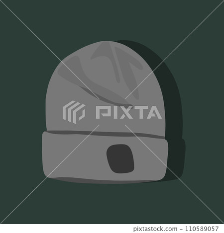 Vector isolated illustration of a winter sports cap.Gray hat on a green background. 110589057