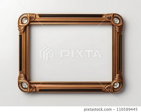 Golden art deco frame on a white background with empty copy space, mock up 110589445