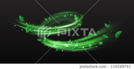 Green leaves and sparkles whirling flow vector illustration Green leaves and sparkles whirling flow vector illustration 110589741