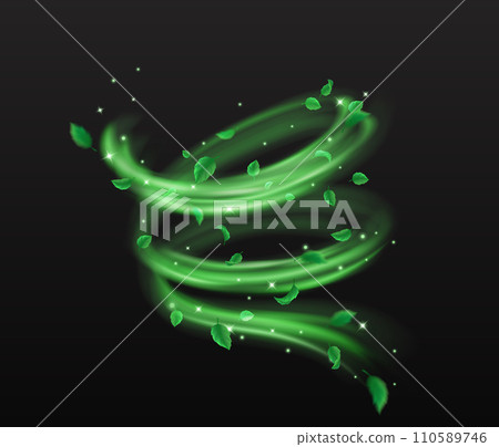Green leaves and sparkles whirling flow vector illustration 110589746