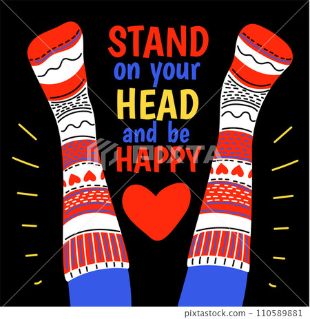 Legs in funny white and red socks on black background, vector illustration. Legs in funny white and red socks on black background, vector illustration. 110589881