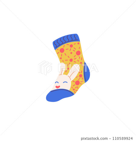 Funny bright sock with cute bunny, cartoon vector isolated on white Funny bright sock with cute bunny, cartoon vector isolated on white 110589924