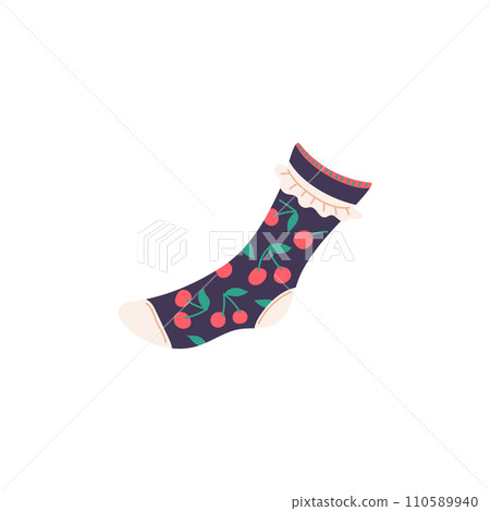 Single sock with cherry pattern and ruffle. Single sock with cherry pattern and ruffle. 110589940