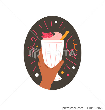 Hand holding glass with fruit smoothie drink, flat vector illustration isolated. Hand holding glass with fruit smoothie drink, flat vector illustration isolated. 110589966