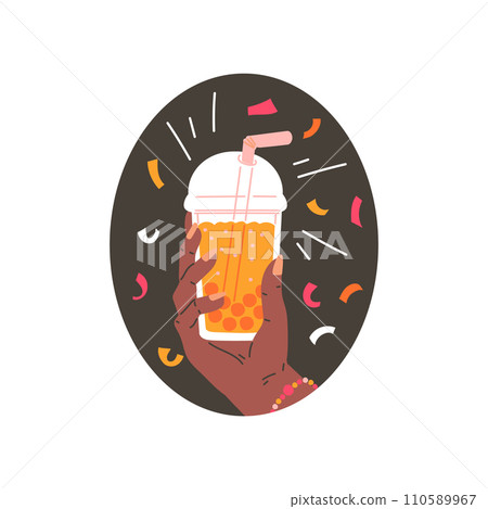 Female hand holds a glass with colorful cocktail, vector illustration 110589967