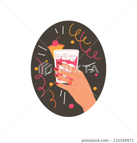 Woman hand with drink in glass. 110589971