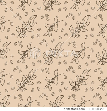 Flowers, grains and branches of coffee seamless pattern 110590355