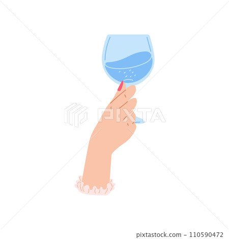 Hand holding a wine glass with water, vector illustration isolated on white background. 110590472