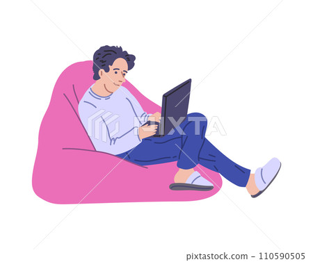 Freelancer works at laptop in informal setting flat vector illustration isolated. 110590505