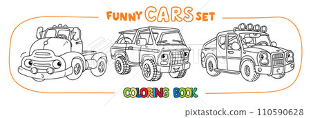 Retro pickup trucks. Cars coloring book set Retro pickup trucks. Cars coloring book set 110590628
