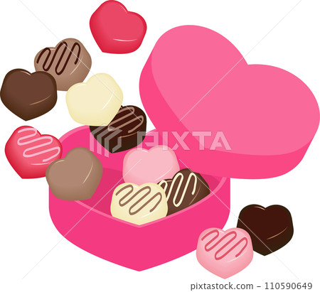 Chocolates popping out of a heart-shaped box Chocolates popping out of a heart-shaped box 110590649