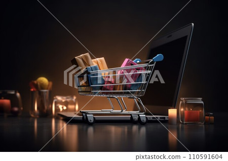 AI-generated content. Online shopping cart market. Phone market. Generate Ai 110591604