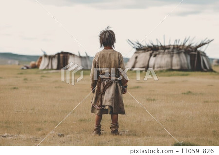 AI-generated content. Mongolian ancient child person. Nature man. Generate Ai AI-generated content. Mongolian ancient child person. Nature man. Generate Ai 110591826