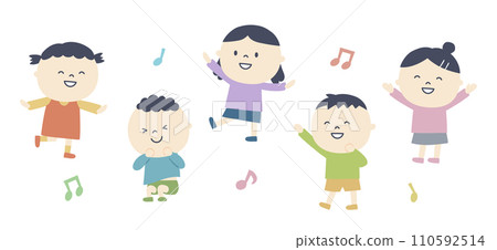 Illustration of children moving their bodies to the rhythm Illustration of children moving their bodies to the rhythm 110592514