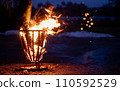 Image of Fire pit metal bowl with grill close up 110592529