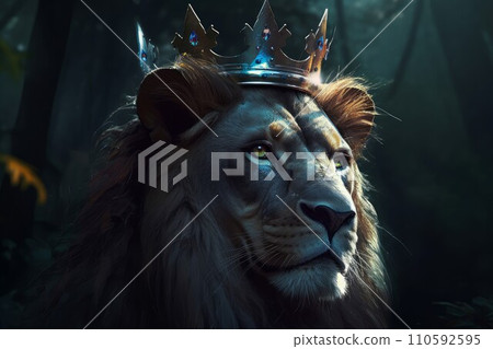 AI-generated content. Lion crown king closeup. Feline power. Generate Ai 110592595