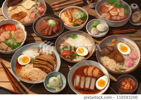 AI-generated content. Japanese food noodle table. Asian dish cooking. Generate Ai 110593200