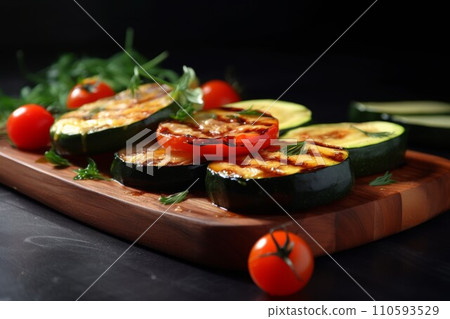 Grilled zucchini food. Green vegan food. Generate Ai 110593529