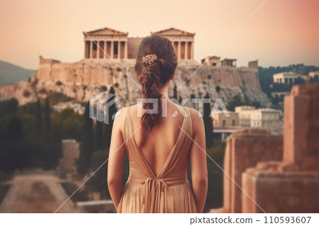 Woman ancient greek city. Rome old history. Generate Ai 110593607