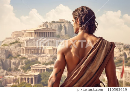 Greek man ancient city. Tourism history. Generate Ai Greek man ancient city. Tourism history. Generate Ai 110593619