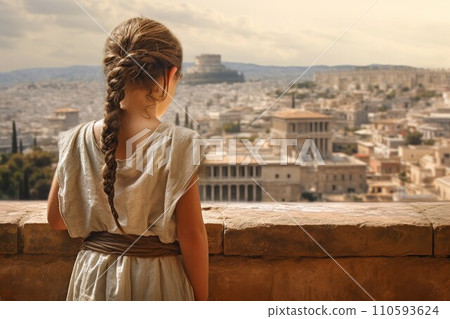 Child girl ancient greek city. Tourism history. Generate Ai Child girl ancient greek city. Tourism history. Generate Ai 110593624