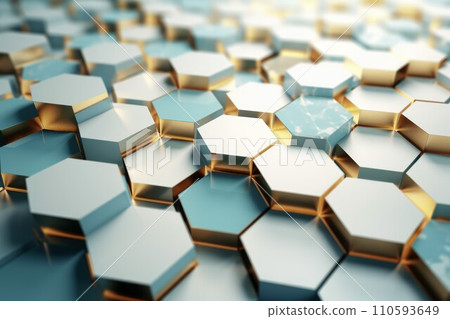 Golden hexagon geometric. Metal concept. Generate Ai 110593649