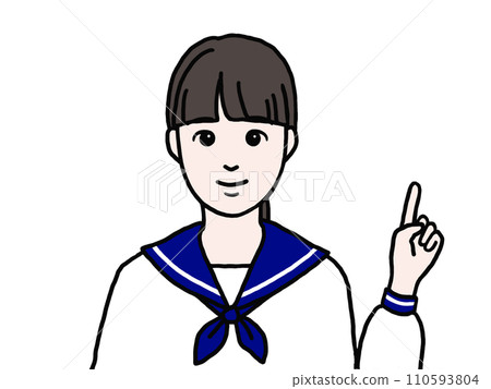 一個穿著水手服的女孩指著 一個穿著水手服的女孩指著 110593804