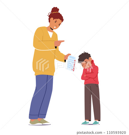 Mother Character Berates Son For Failing Test, Assigning Blame. Tension Rises As Academic Struggle Deepens Mother Character Berates Son For Failing Test, Assigning Blame. Tension Rises As Academic Struggle Deepens 110593920