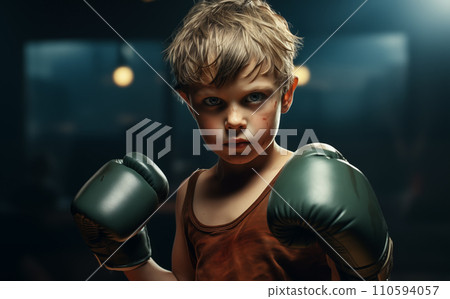 Boy in boxing gloves in the ring or gym. Boxer training, Sport, and Healthy lifestyle Concept. Generative Ai. 110594057