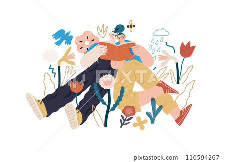 Valentine: Digital Whispers - modern flat vector concept illustration of a couple seated close, messaging each other. Metaphor for the intimacy of modern digital communication 110594267