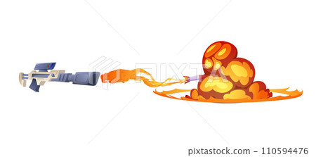Blaster with fire shot rocket and explosion. 110594476
