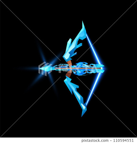Glowing crystal bow with arrow weapon 3D vector illustration isolated. Glowing crystal bow with arrow weapon 3D vector illustration isolated. 110594551