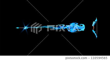 Bow with shooting arrow, blue explosion beam trace, vector wizard archery rays weapon for game, magic warrior asset Bow with shooting arrow, blue explosion beam trace, vector wizard archery rays weapon for game, magic warrior asset 110594565