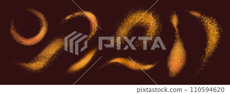 Golden glitter dust background. Confetti shiny effect for party decoration, festive holiday card backdrop. Vector texture Golden glitter dust background. Confetti shiny effect for party decoration, festive holiday card backdrop. Vector texture 110594620