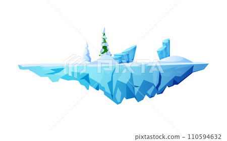 Game level platform with winter landscape on ice, vector illustration on white Game level platform with winter landscape on ice, vector illustration on white 110594632