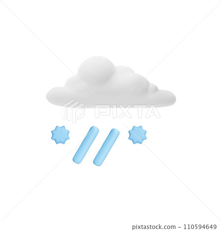Cloud with rain and snow, volumetric 3d icon, vector isolated on white 110594649
