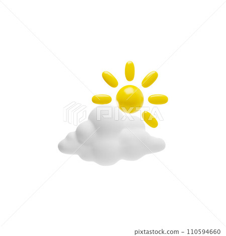 Sky cloud with sun symbol 3D cartoon style vector illustration isolated. 110594660