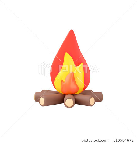 Burning bonfire or campfire, firewood with fire or flame, 3d realistic design element, camping concept vector isolated 110594672