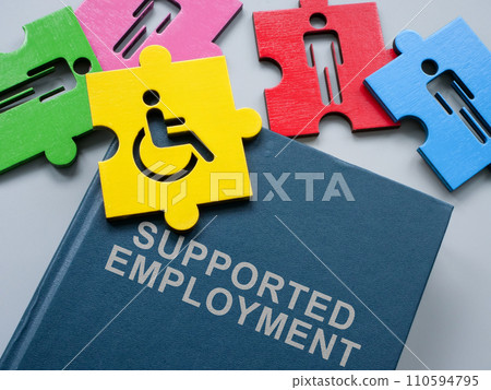 Book supported employment and pieces of puzzle. Book supported employment and pieces of puzzle. 110594795