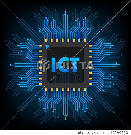 Detailed vector design of an ICT microchip with a complex circuit board, symbolizing advanced information technology and communication Detailed vector design of an ICT microchip with a complex circuit board, symbolizing advanced information technology and communication 110594810