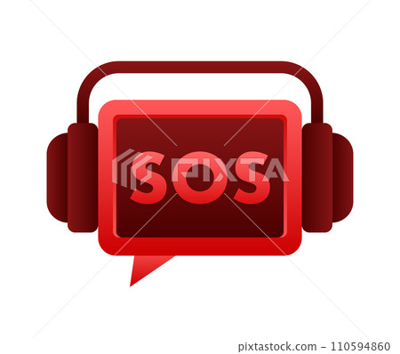 SOS message bubble with headphones, representing emergency communication or urgent customer support concept 110594860