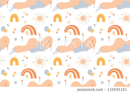 Bohemian baby pattern. Seamless baby pattern in boho style. Bohemian baby pattern. Seamless baby pattern in boho style. 110595101