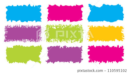 Jagged rectangle. Bright color simple shapes. Rectangle paper template jagged and rough. Jagged rectangle. Bright color simple shapes. Rectangle paper template jagged and rough. 110595102